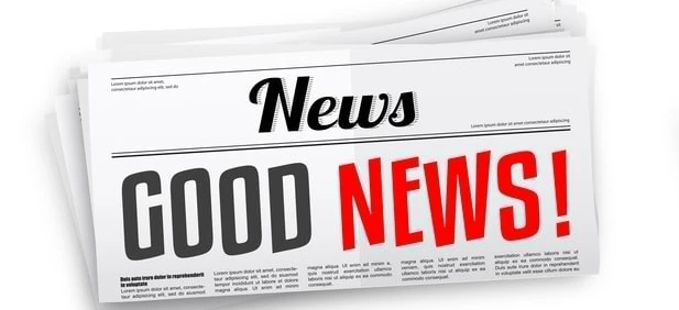 A newspaper with the headline "GOOD NEWS!" in bold letters. Professional and eye-catching advertising in a publication.